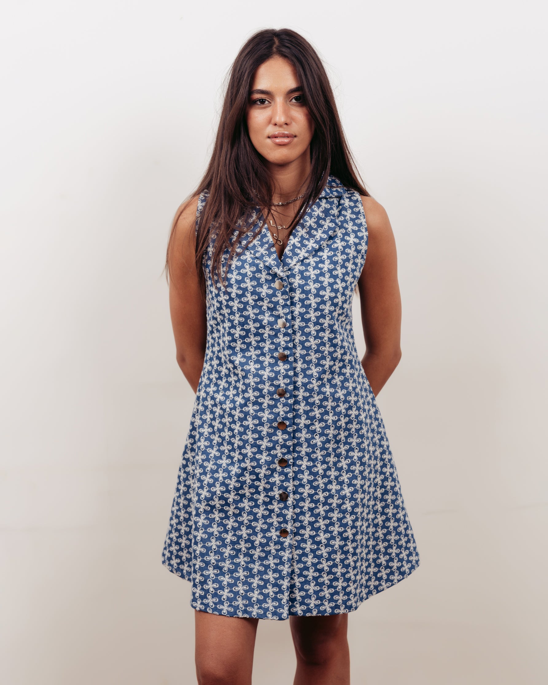 PATTERNED DENIM DRESS