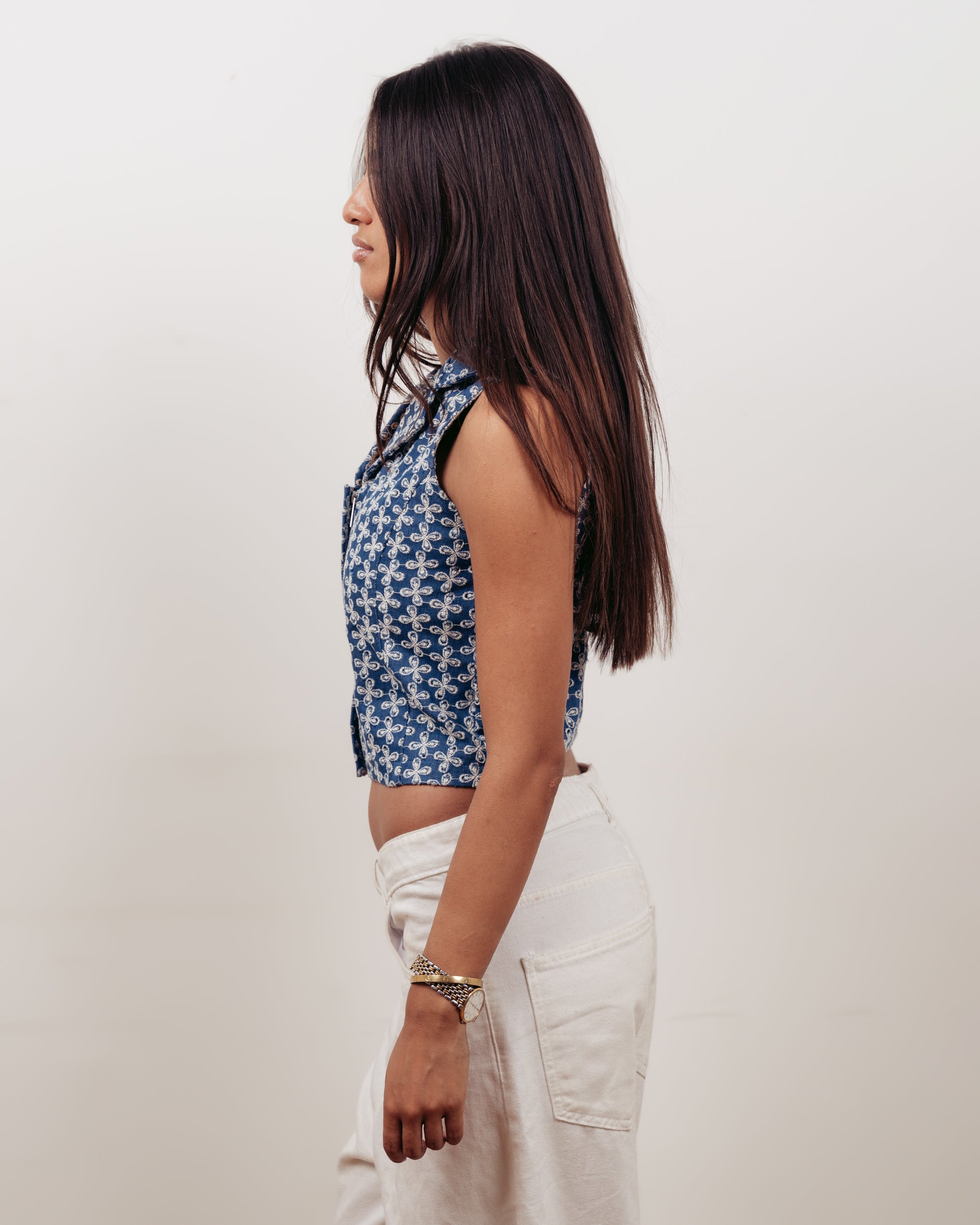 PATTERNED DENIM VEST