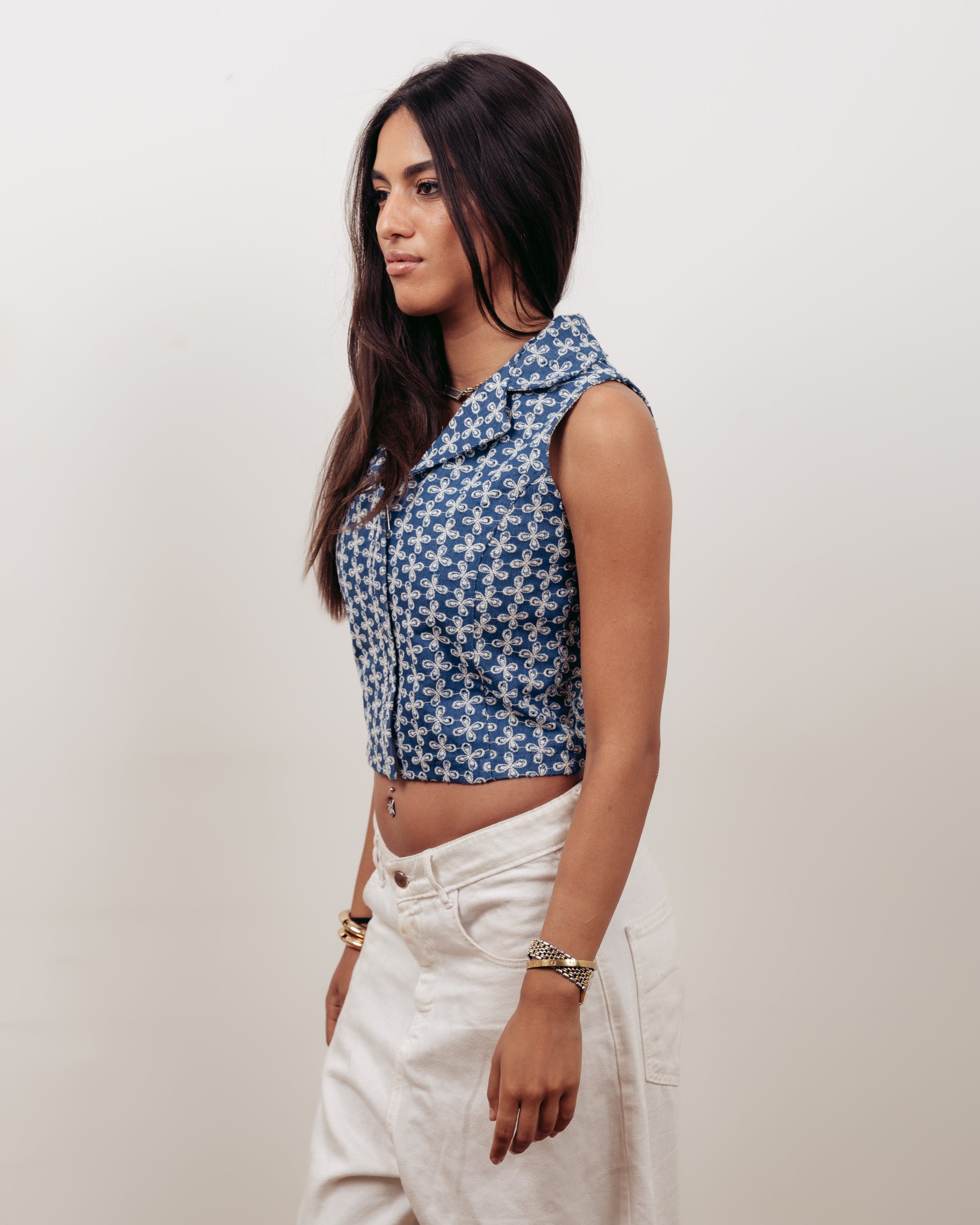 PATTERNED DENIM VEST