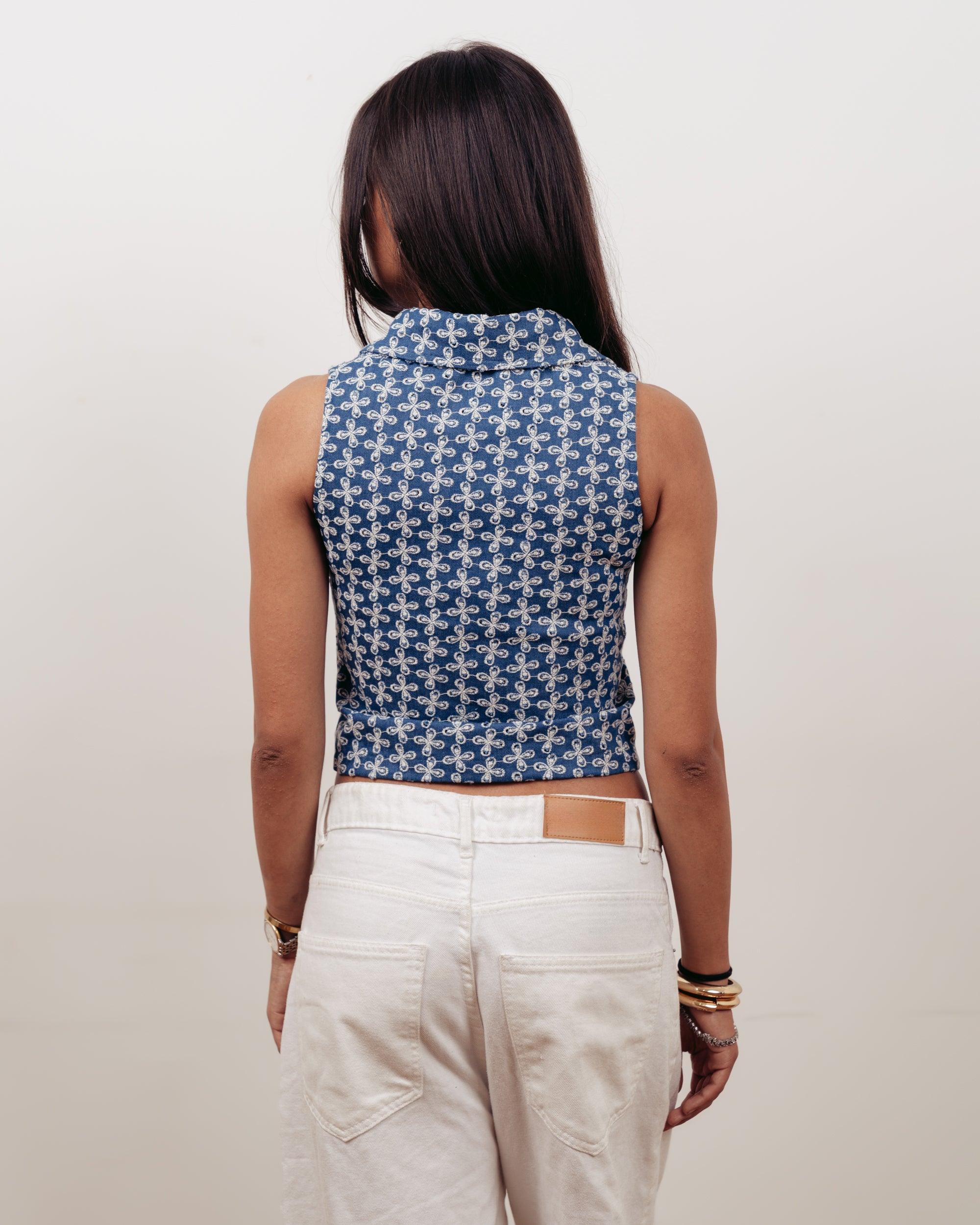 PATTERNED DENIM VEST
