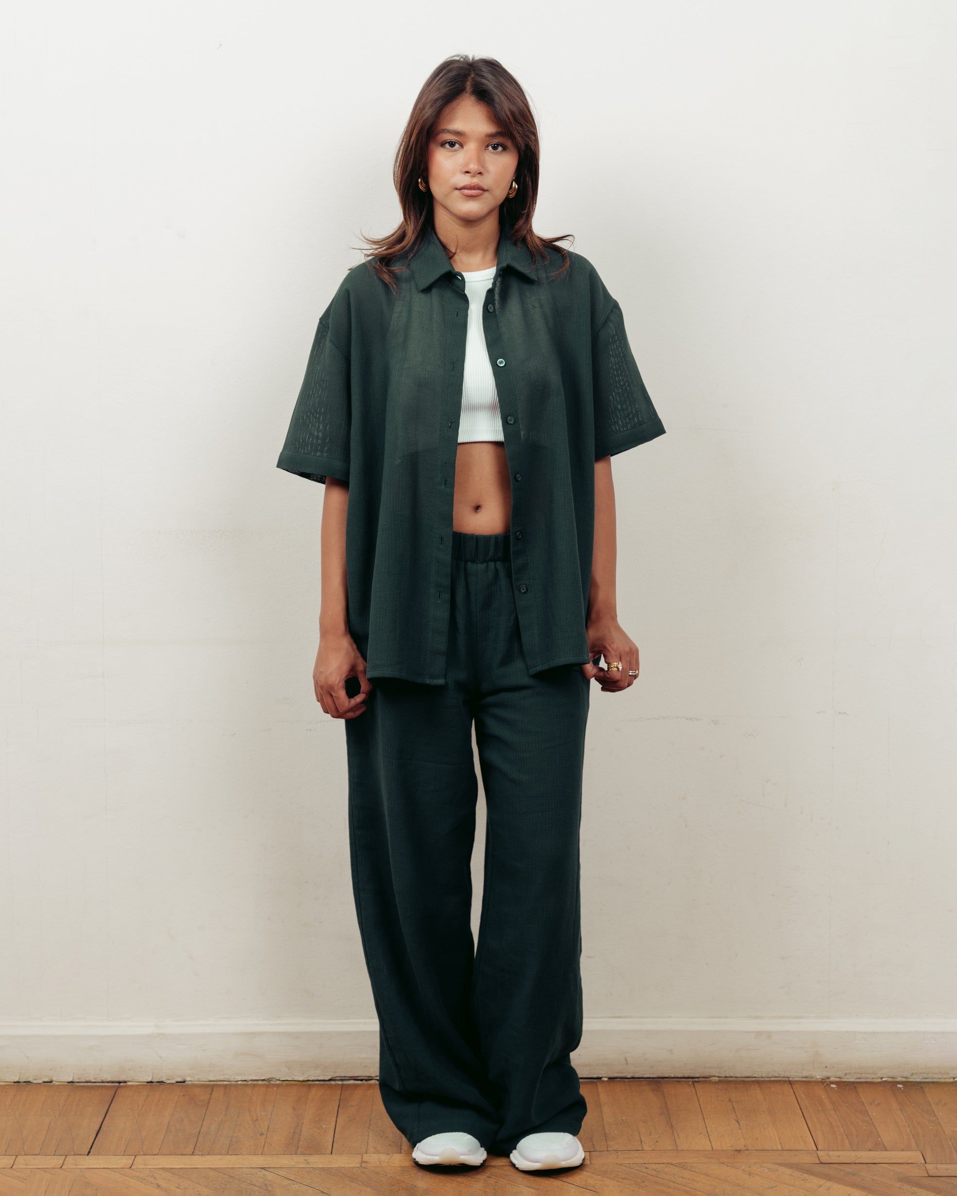 FOREST GREEN KNITTED SHIRT- UNISEX