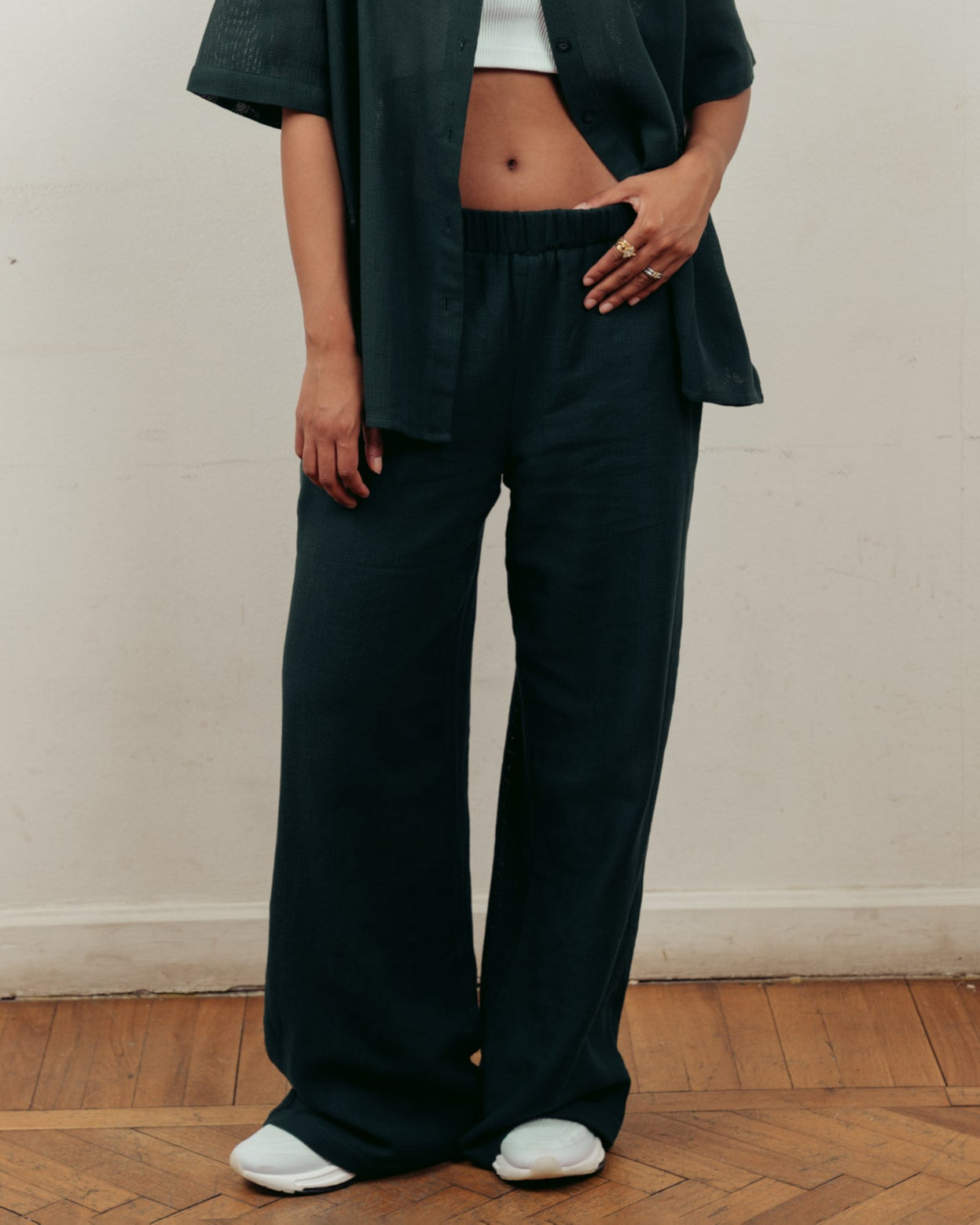 FOREST GREEN KNITTED PANTS - WOMEN