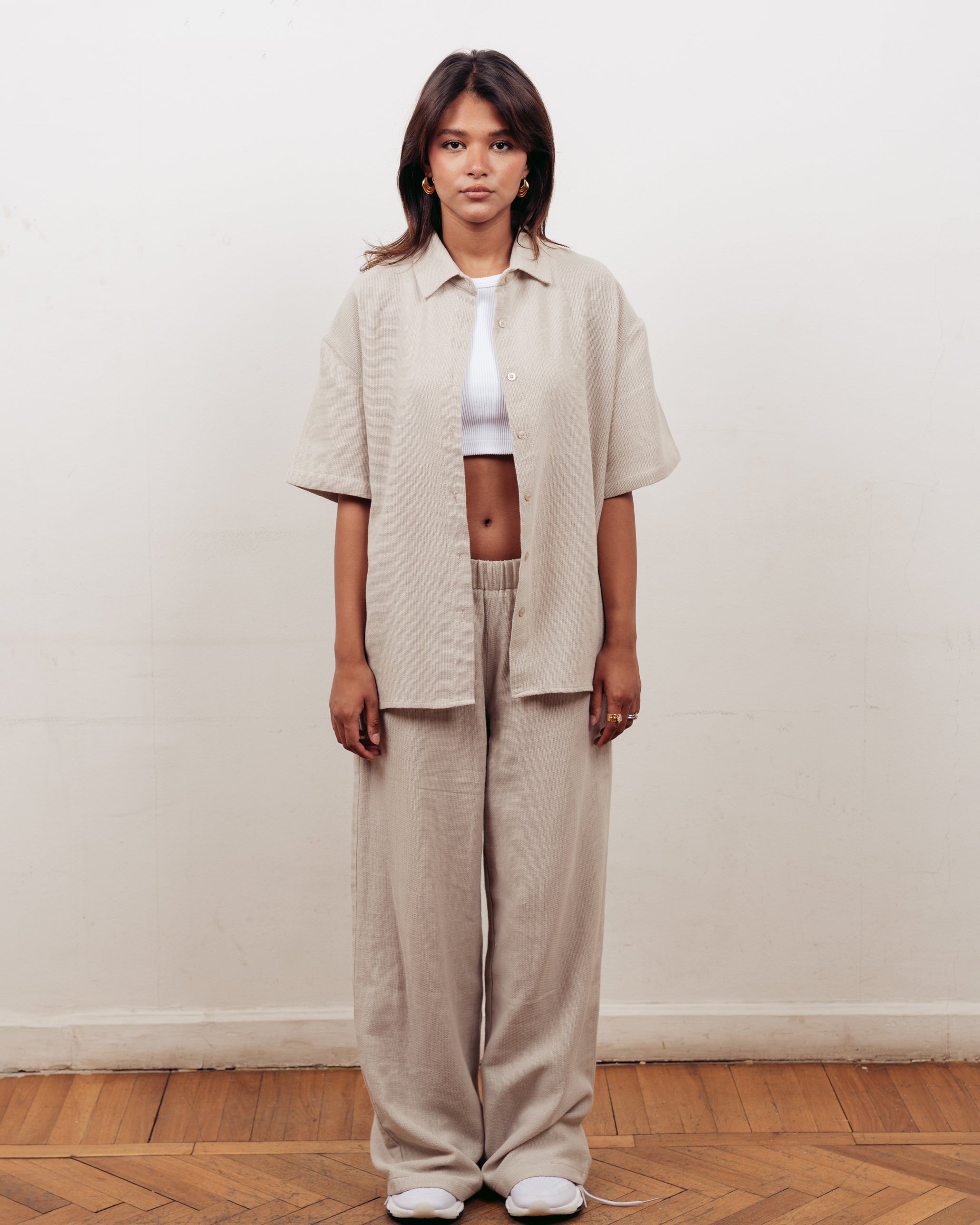 SAND BEIGE KNITTED SHIRT- UNISEX