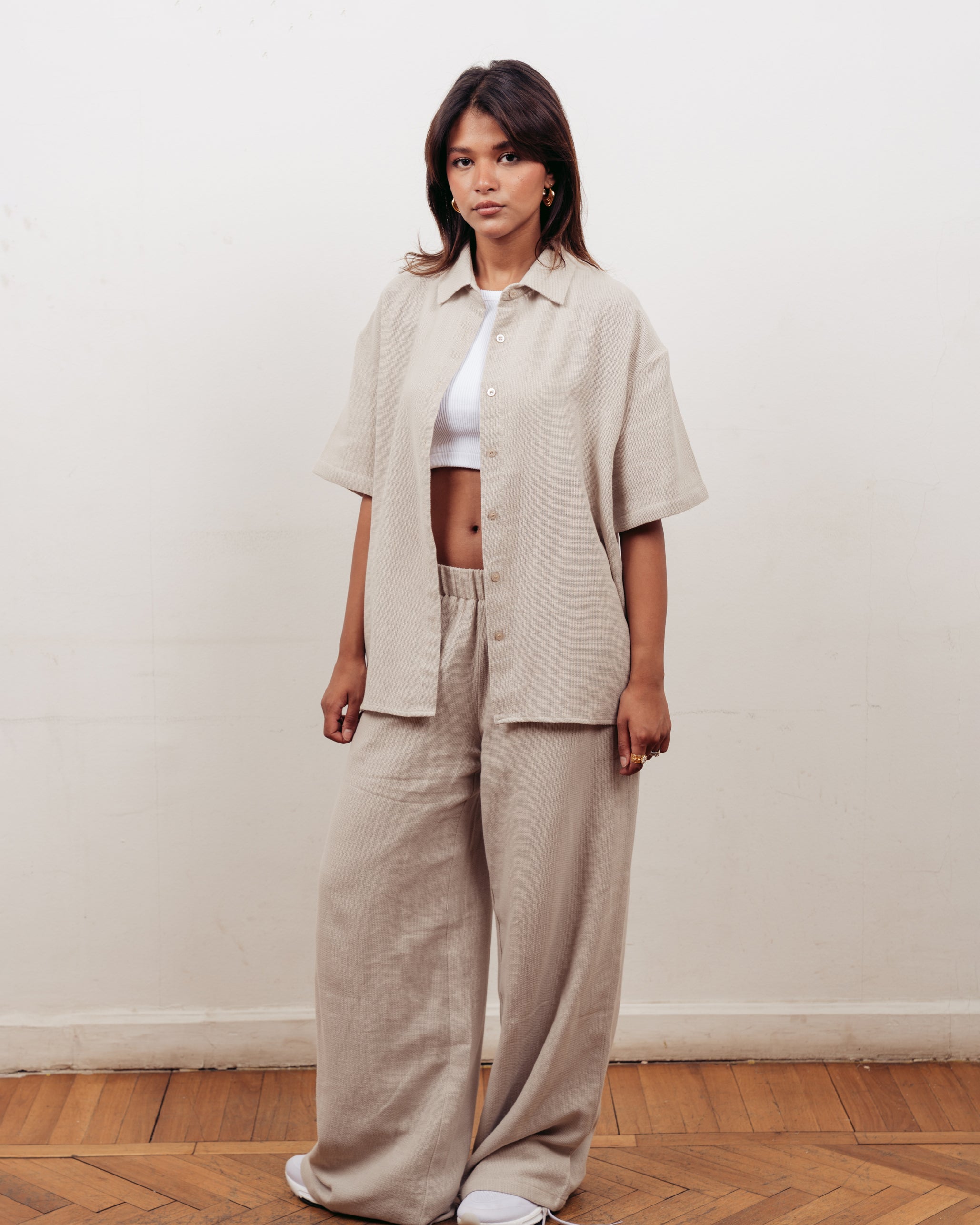 SAND BEIGE KNITTED SHIRT- UNISEX