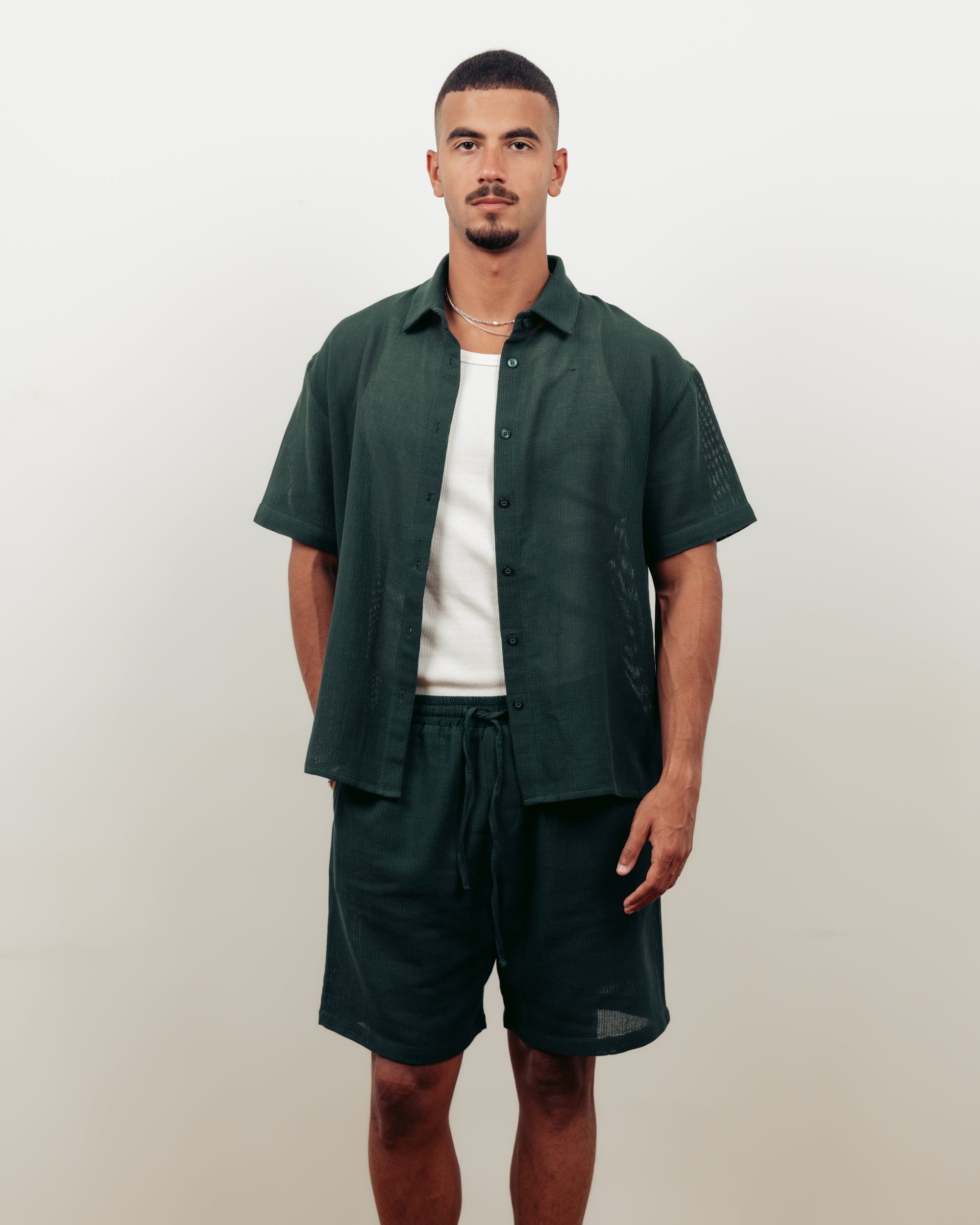 FOREST GREEN KNITTED SHORTS- MEN