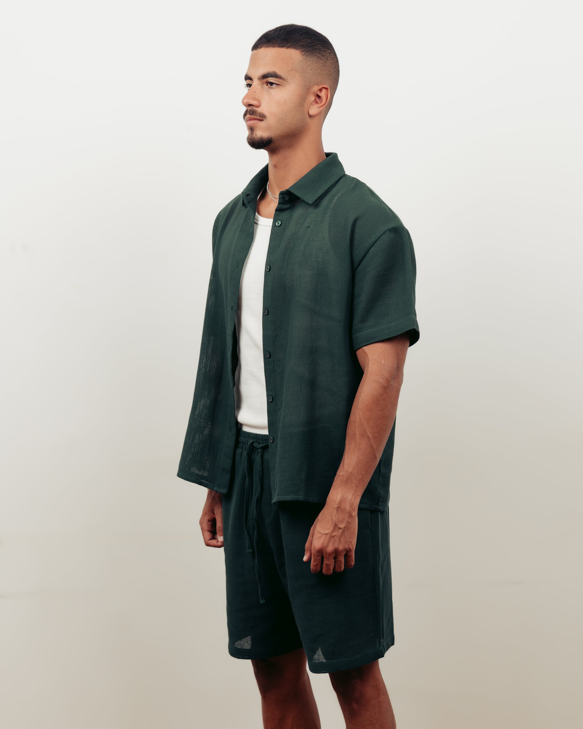 FOREST GREEN KNITTED SHORTS- MEN