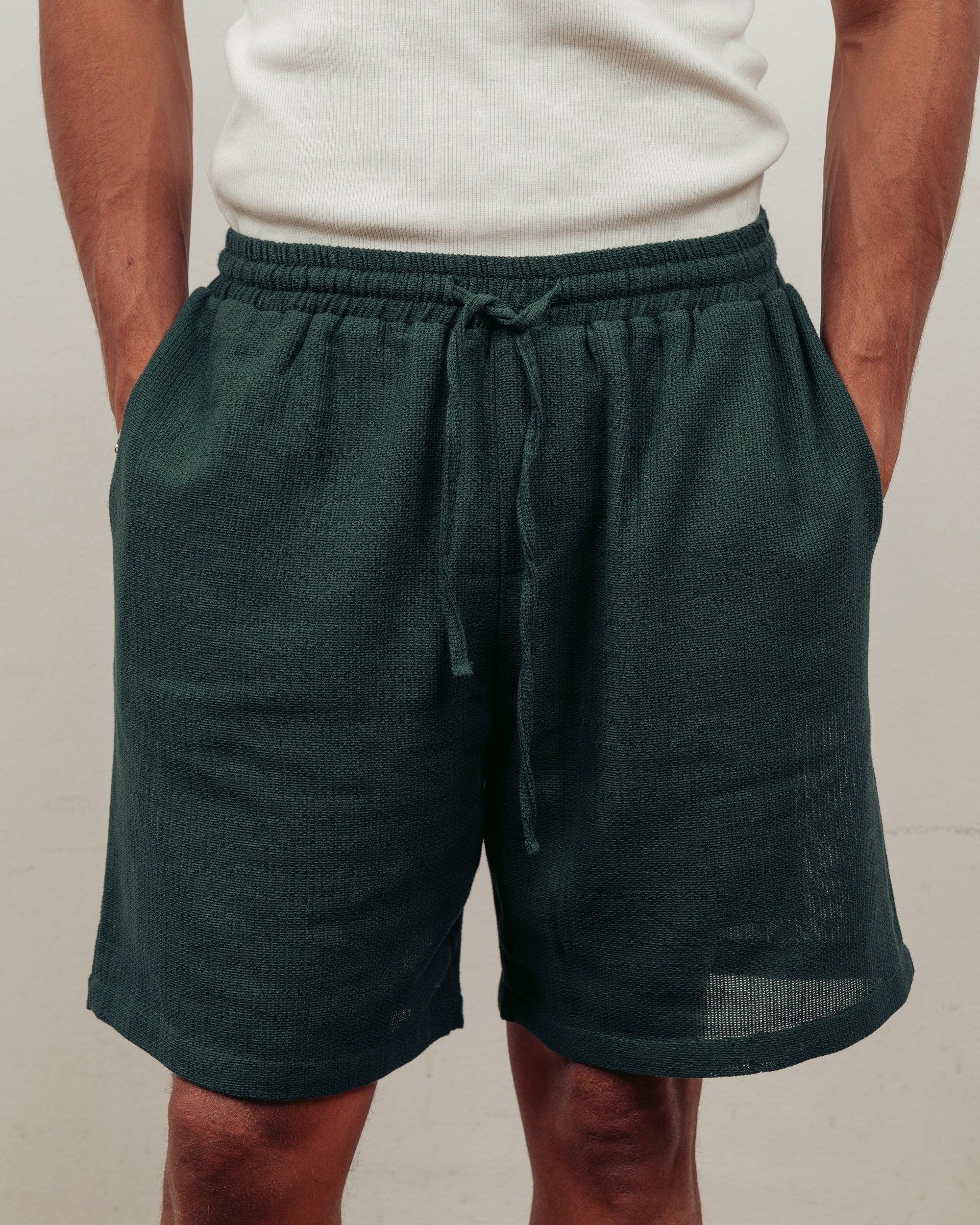 FOREST GREEN KNITTED SHORTS- MEN