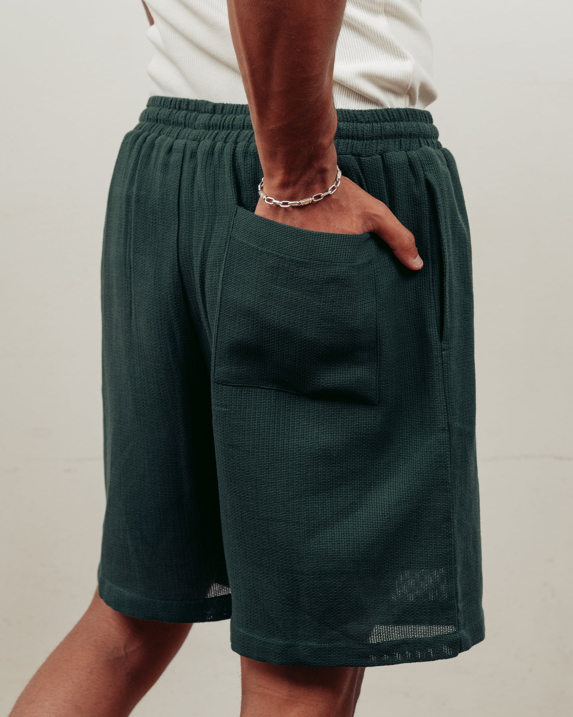 FOREST GREEN KNITTED SHORTS- MEN