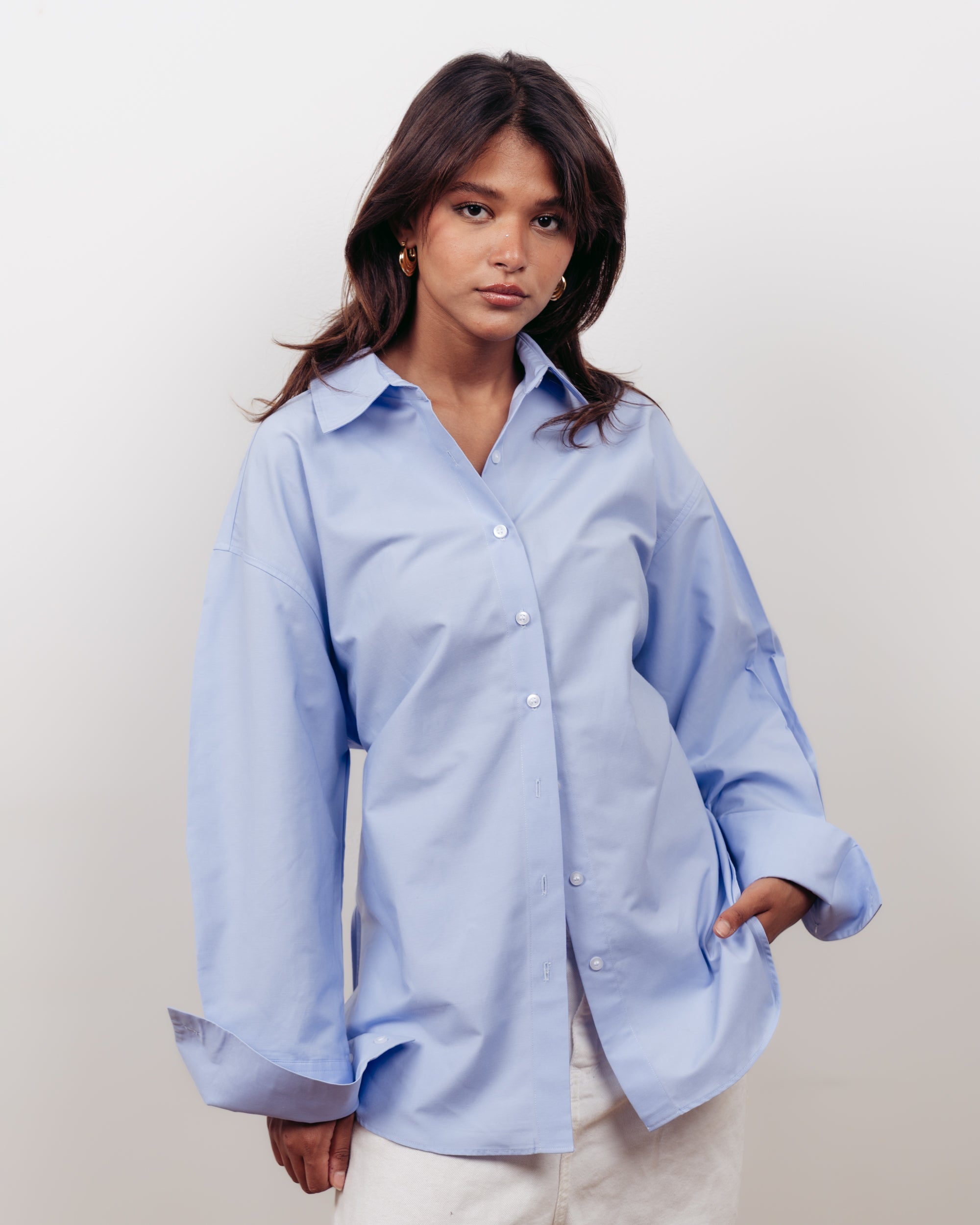 BLUE OVERSIZED POPLIN SHIRT