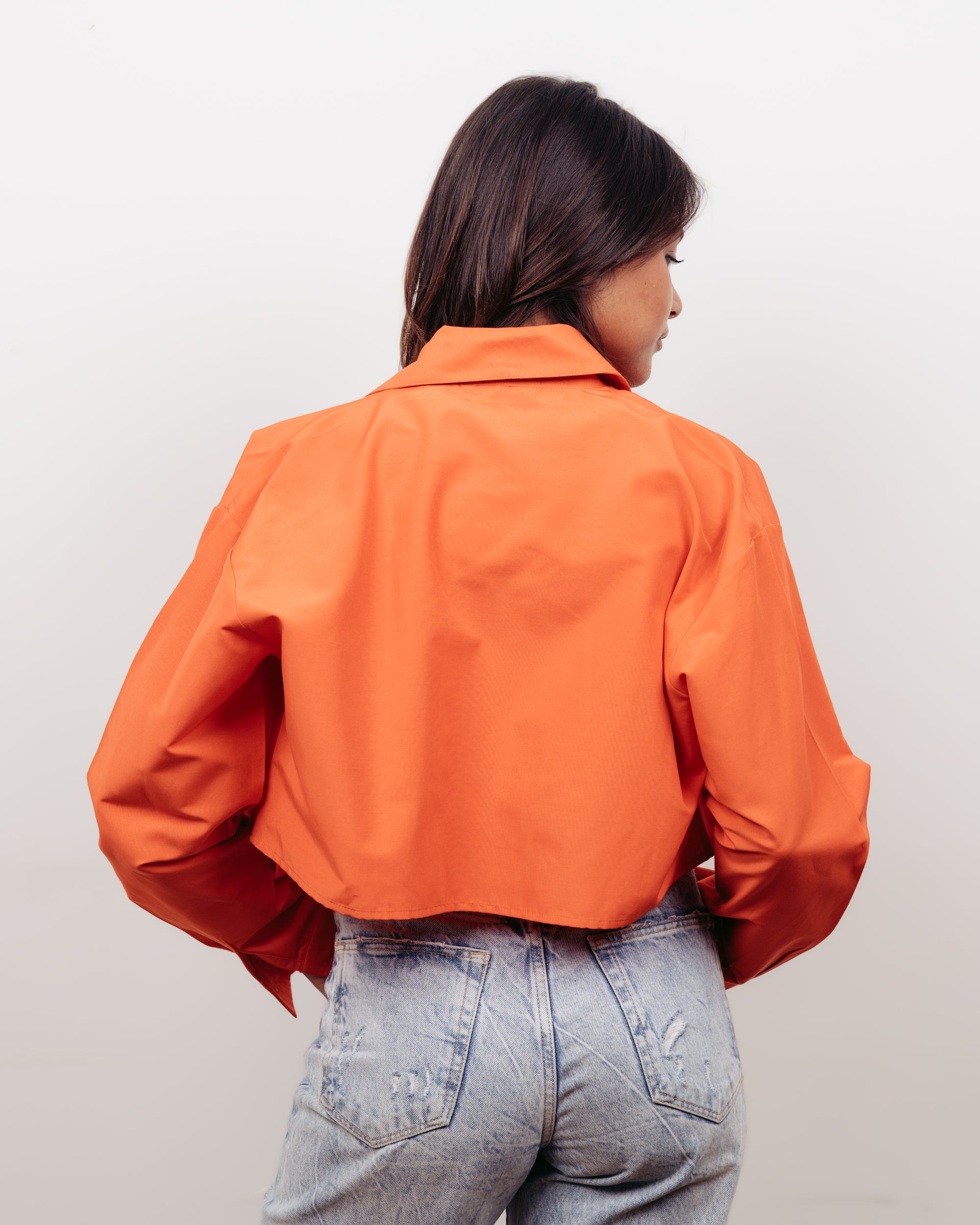 ORANGE CROPPED OVERSIZED POPLIN SHIRT