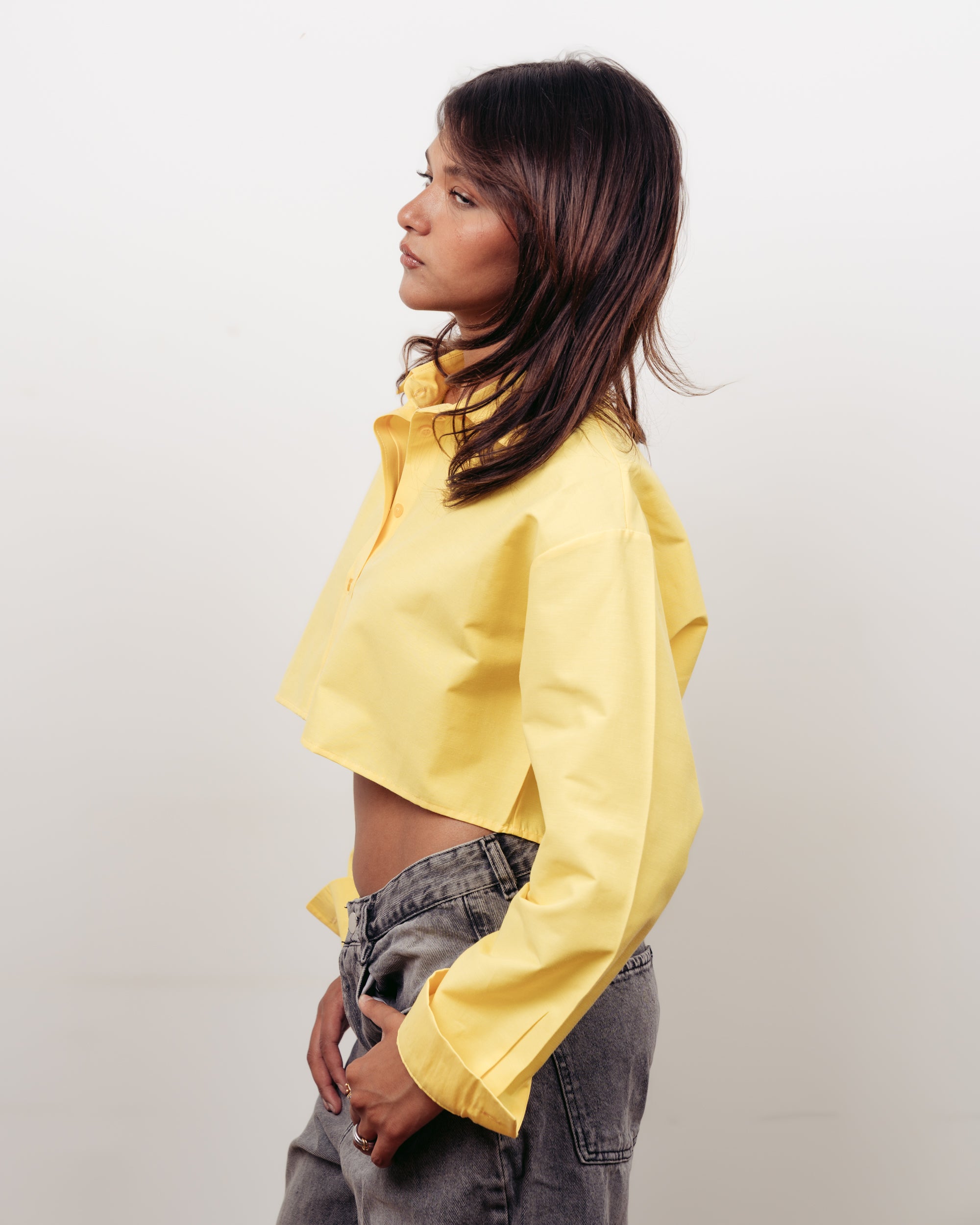 YELLOW CROPPED OVERSIZED POPLIN SHIRT