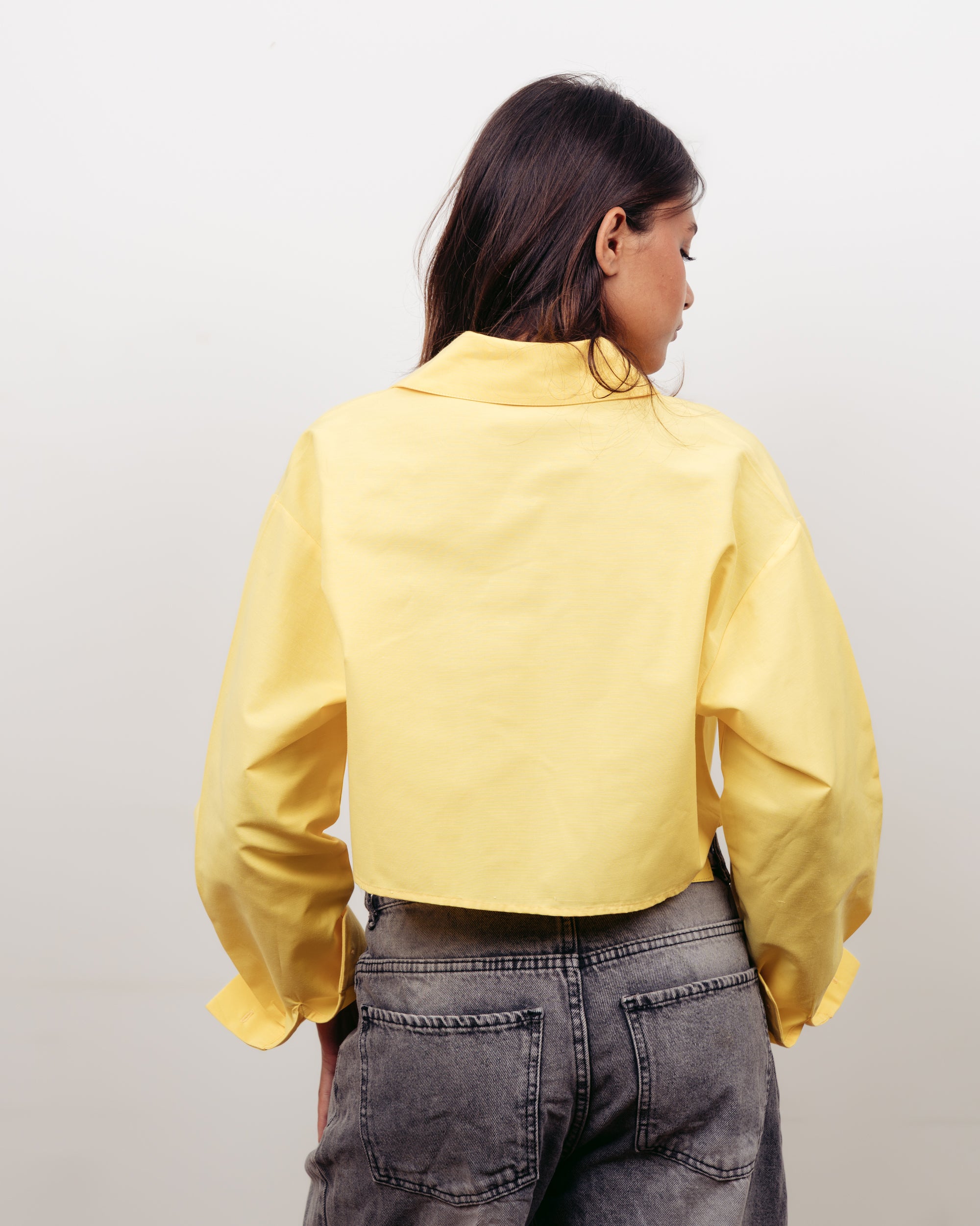YELLOW CROPPED OVERSIZED POPLIN SHIRT
