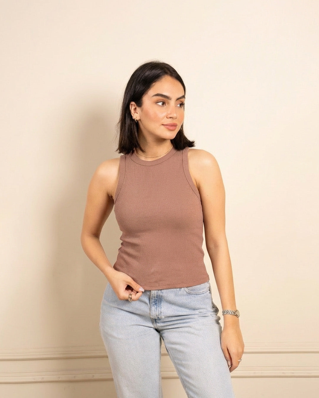 FULL-LENGTH TANK TOP - CAFE