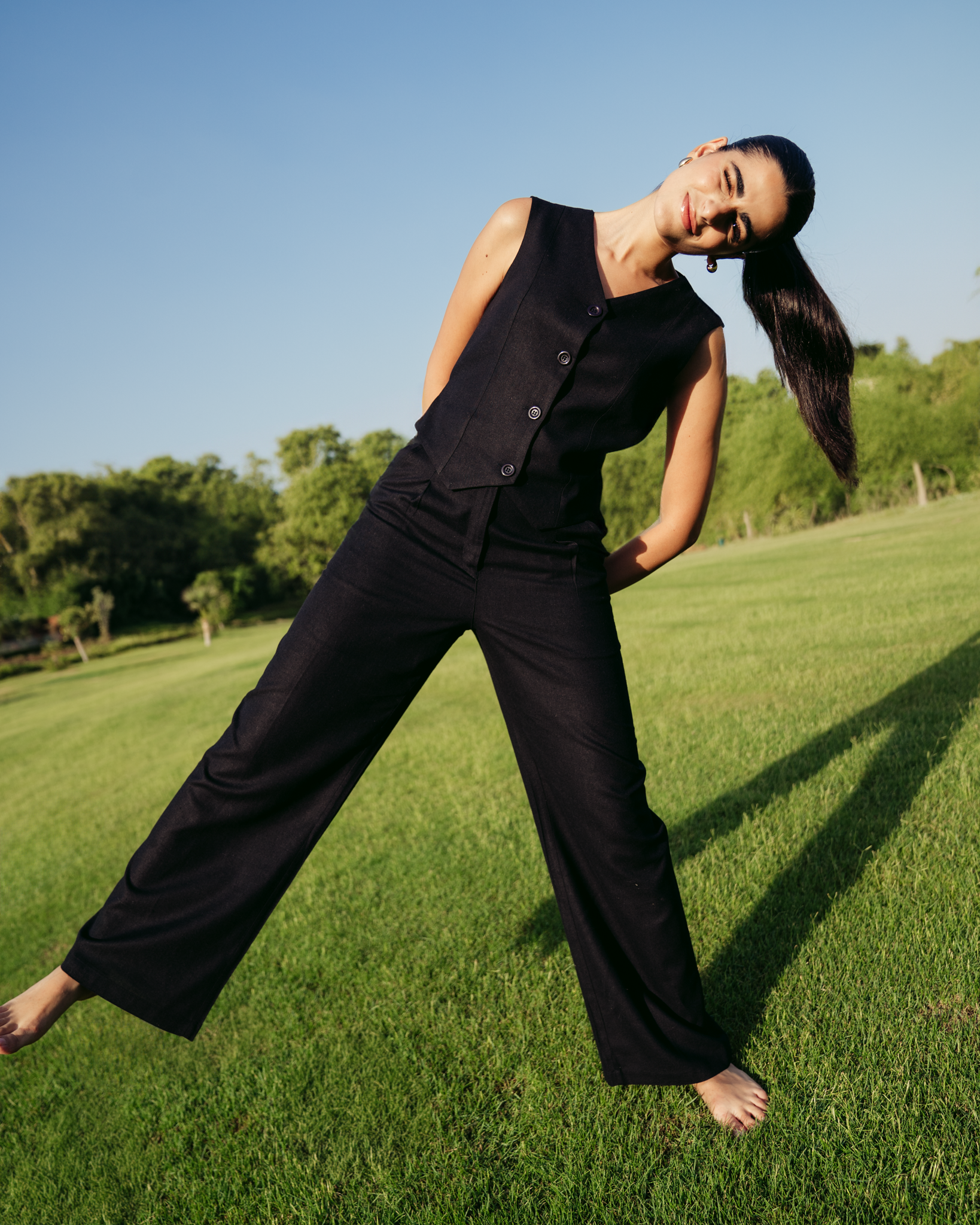 BLACK WIDE LEG LINEN PANTS