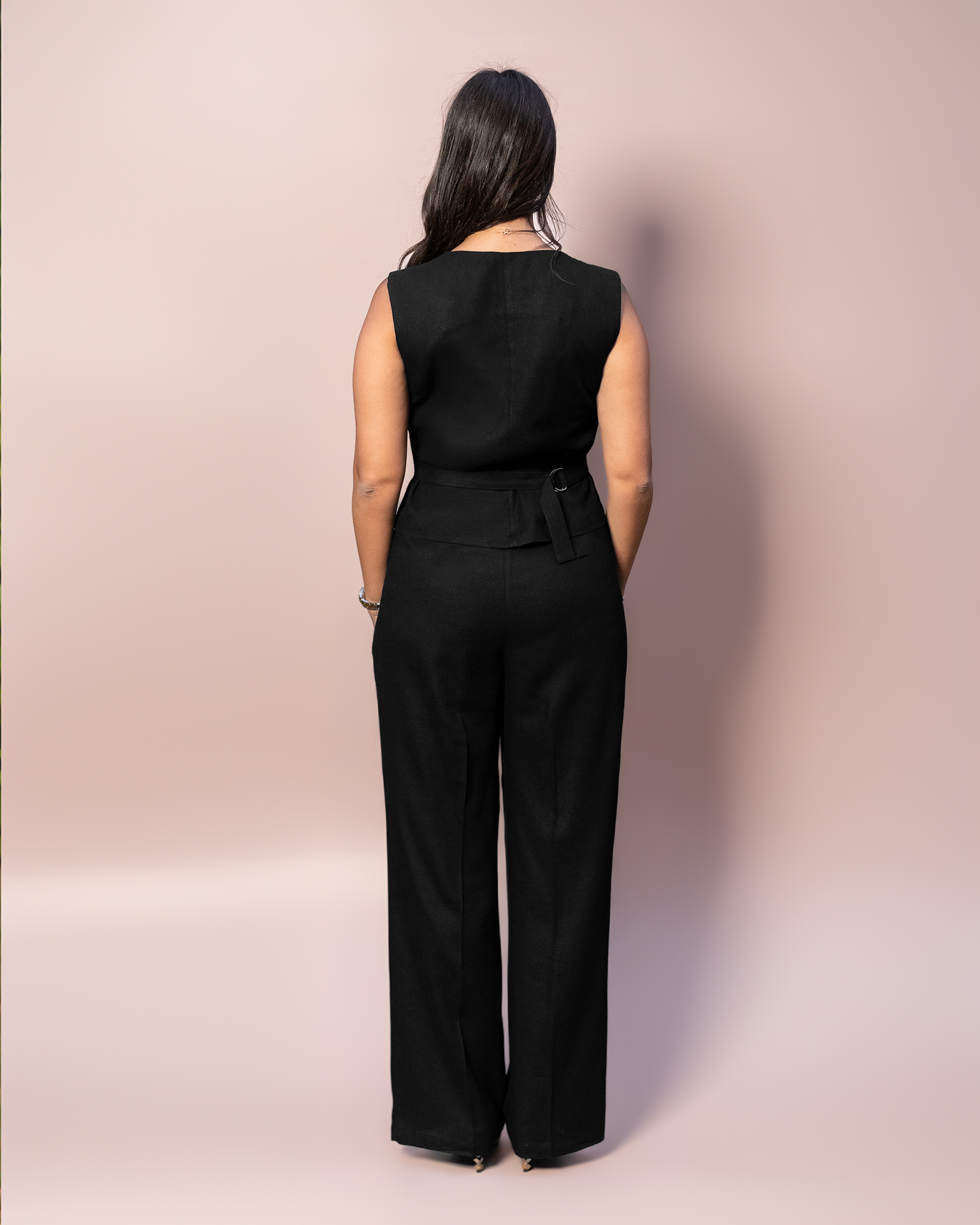 BLACK WIDE LEG LINEN PANTS