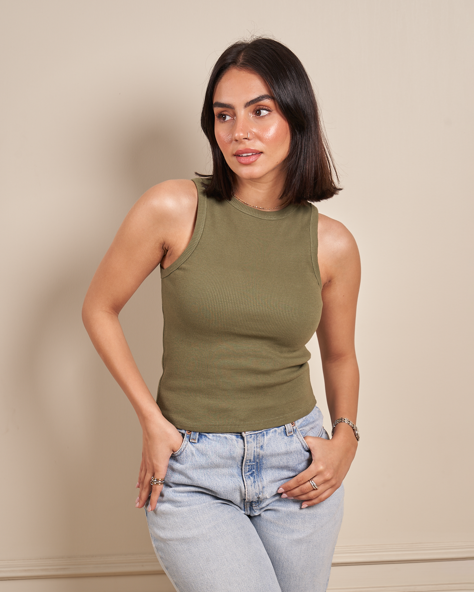 FULL-LENGTH TANK TOP - OLIVE GREEN