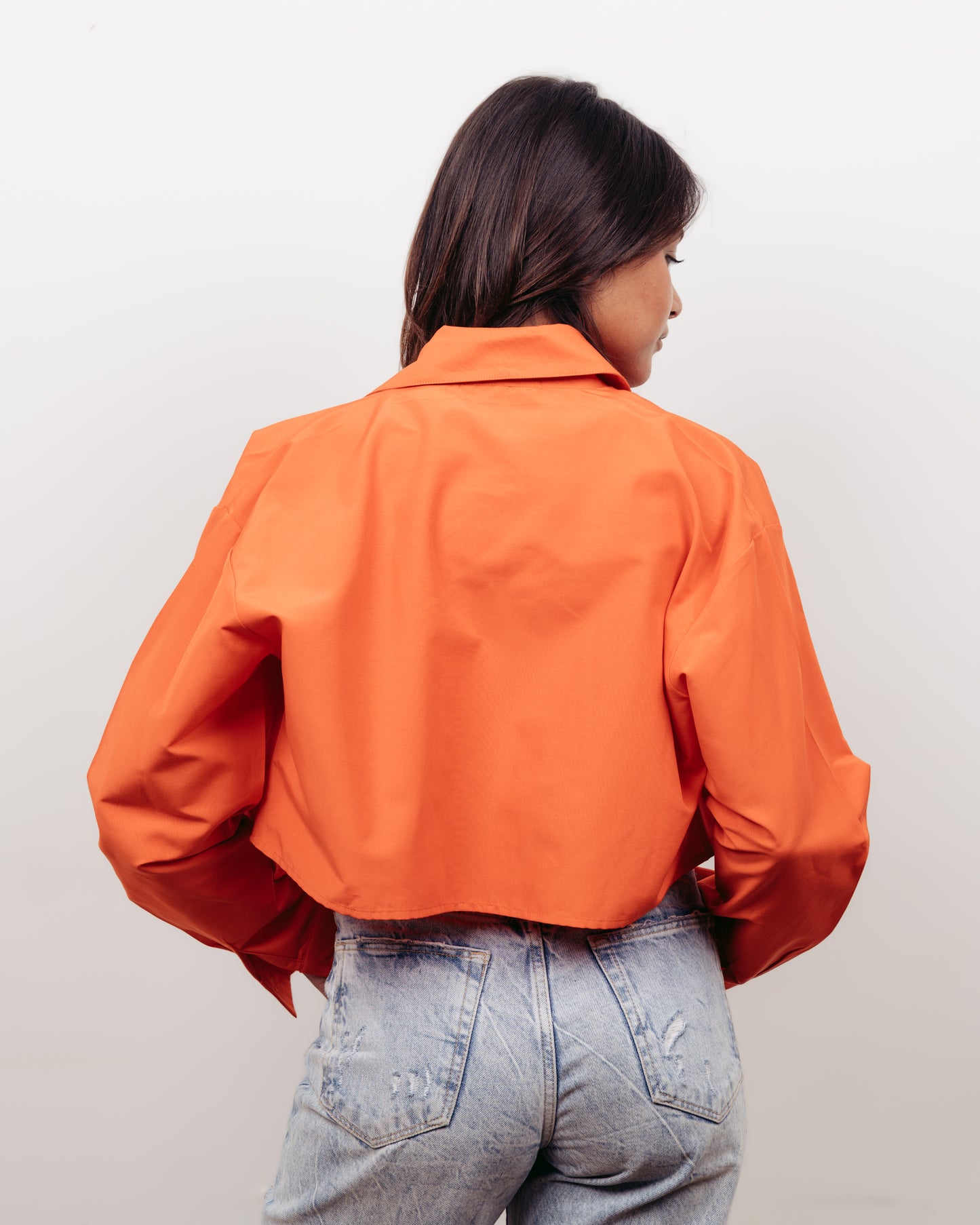 ORANGE CROPPED OVERSIZED POPLIN SHIRT