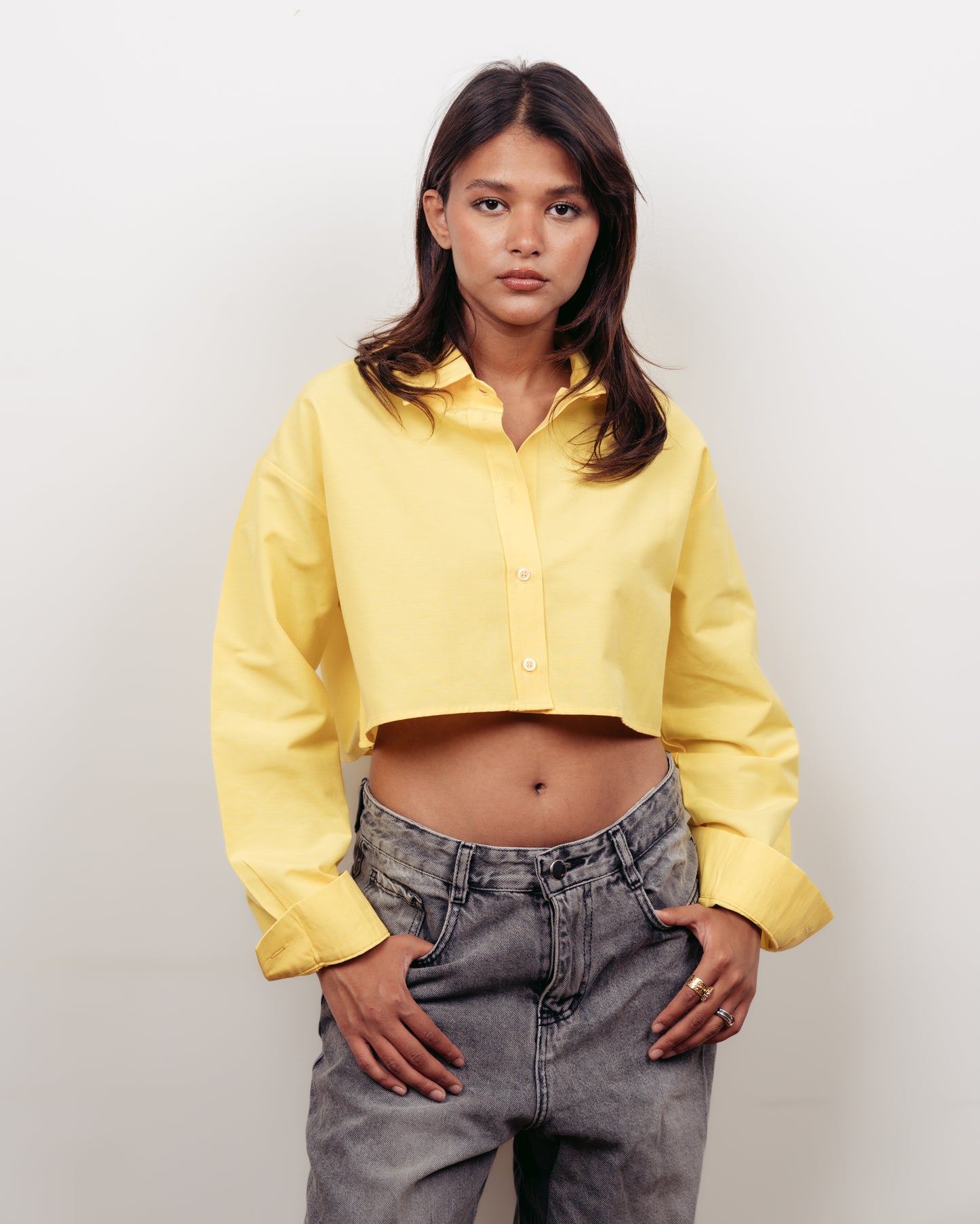 YELLOW CROPPED OVERSIZED POPLIN SHIRT
