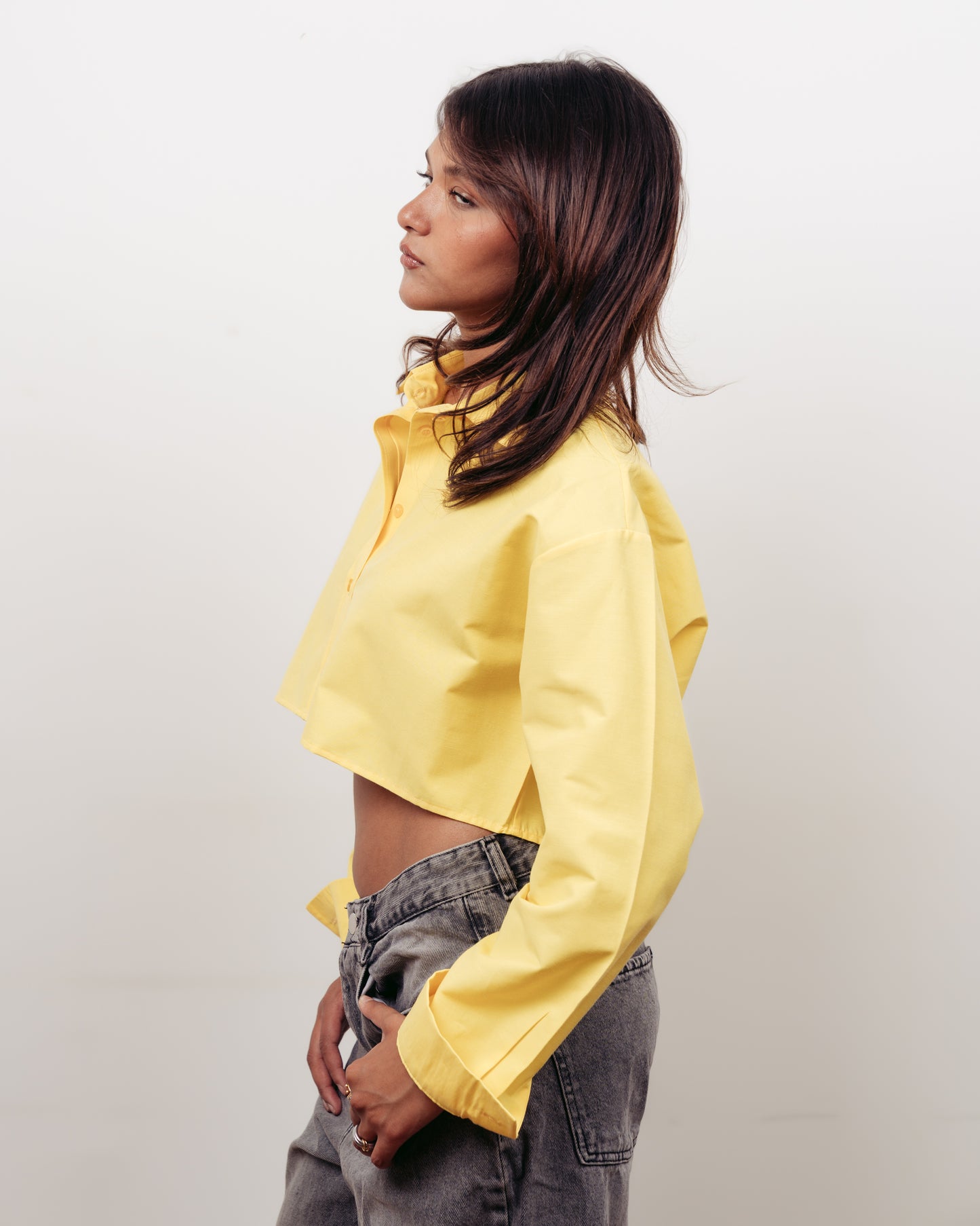 YELLOW CROPPED OVERSIZED POPLIN SHIRT