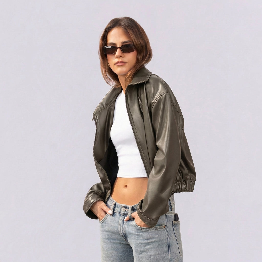 THE EVERYDAY LEATHER JACKET - OLIVE