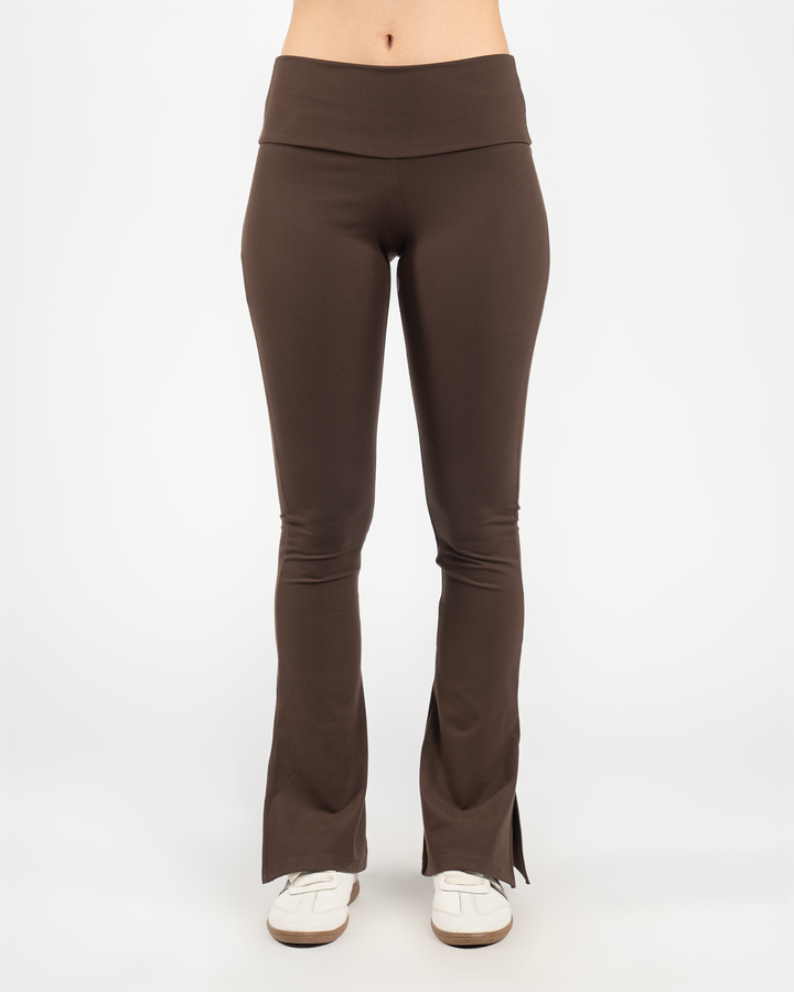 ESPRESSO - HIGH WAISTED FLARED YOGA PANTS WITH SIDE SLIT