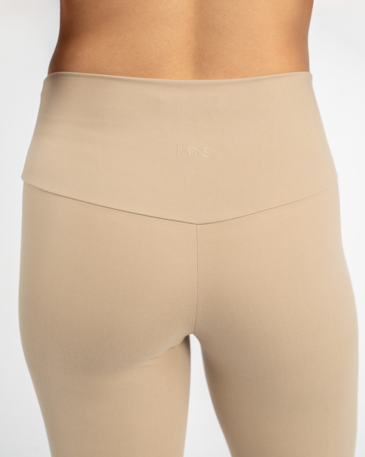 BEIGE - HIGH WAISTED FLARED YOGA PANTS WITH SIDE SLIT