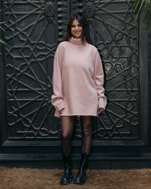 THE TURTLE NECK PINK DRESS